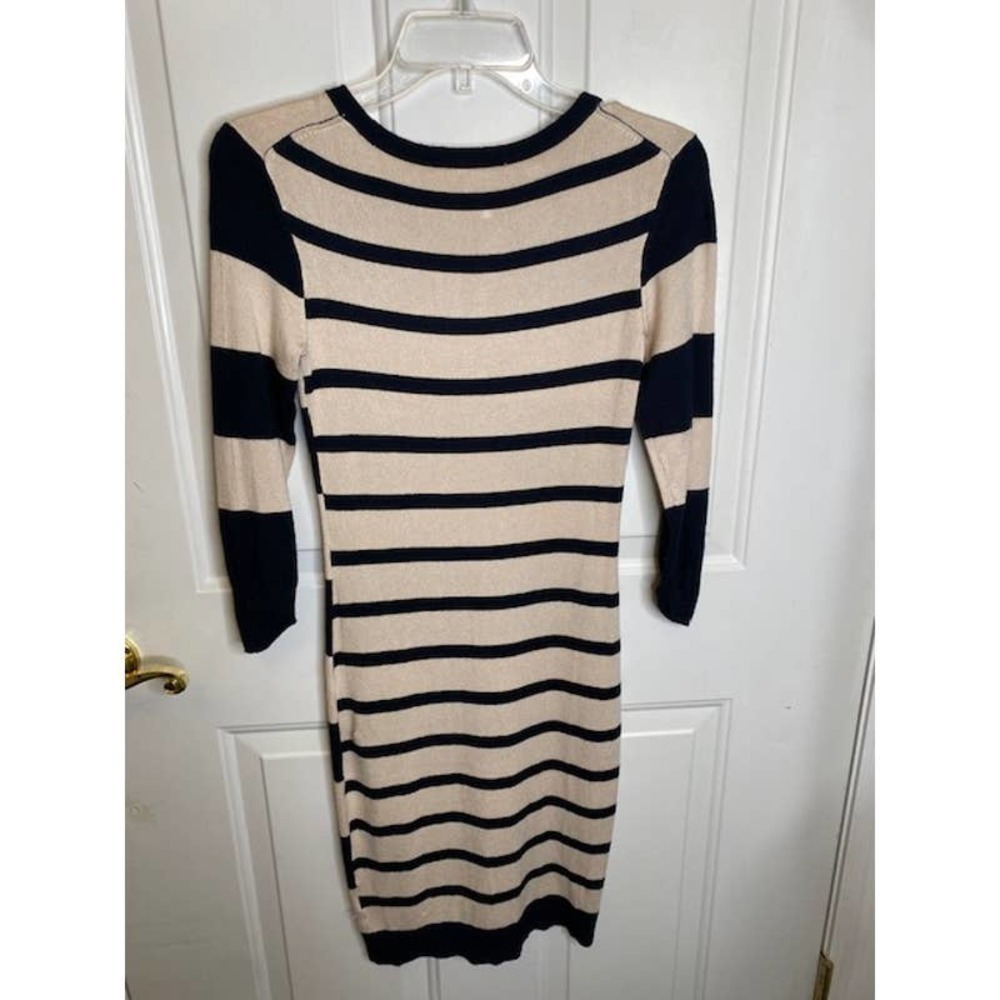 Philosophy Winter White Black Contrast Stripe Crewneck 3/4 Sleeve Dress Size S
